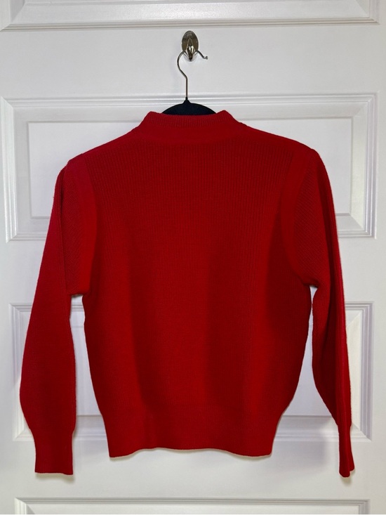 Vintage L.L. Bean Women's Vivid Red 3 Button Mock Neck Sweater - Picture 2 of 8